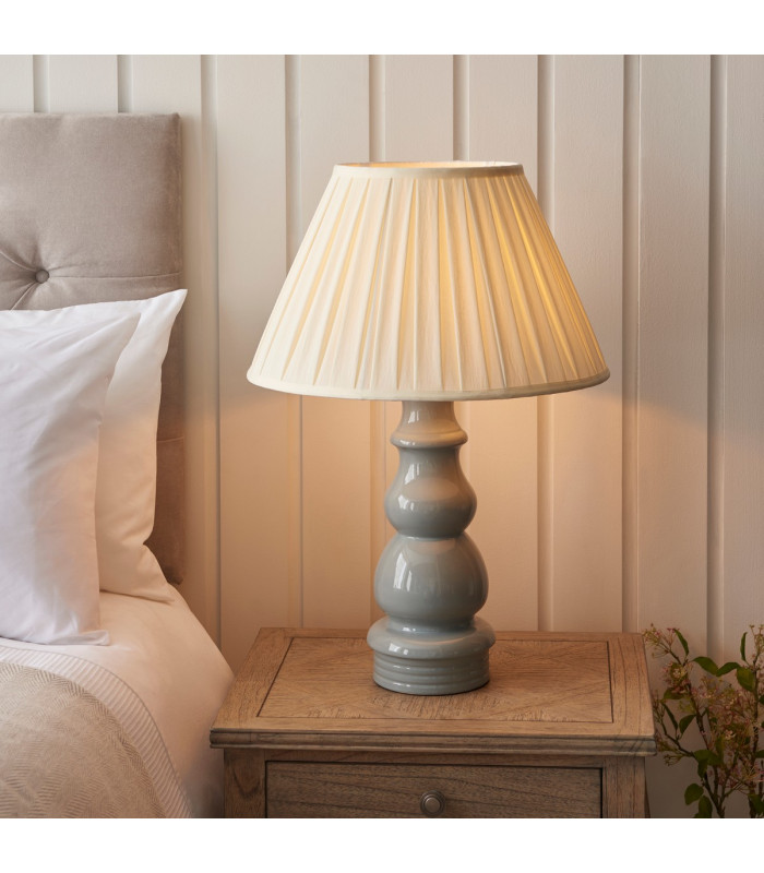 Provence & Carla Base & Shade Tall Table Lamp Blue Grey Glaze Satin Nickel Plate & Cream Fabric-4