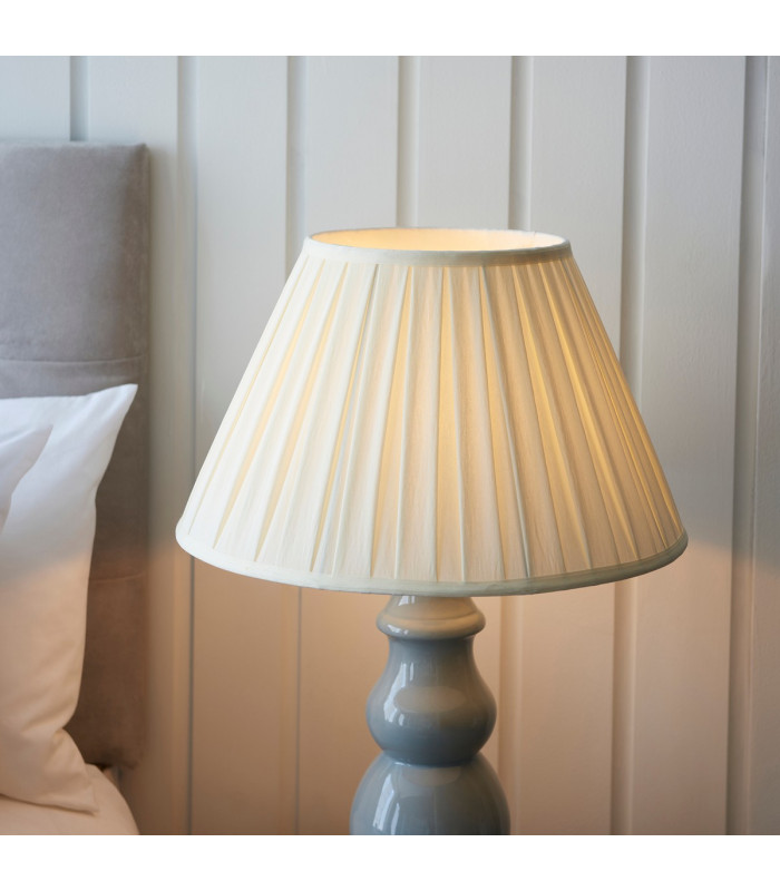 Provence & Carla Base & Shade Tall Table Lamp Blue Grey Glaze Satin Nickel Plate & Cream Fabric-6