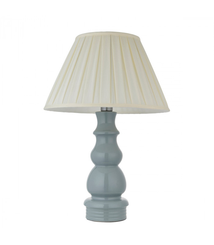 Provence & Carla Base & Shade Tall Table Lamp Blue Grey Glaze Satin Nickel Plate & Cream Fabric-8