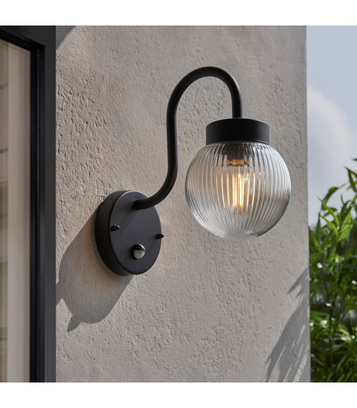 Eldon Globe Wall Lamp Textured Black IP44-3