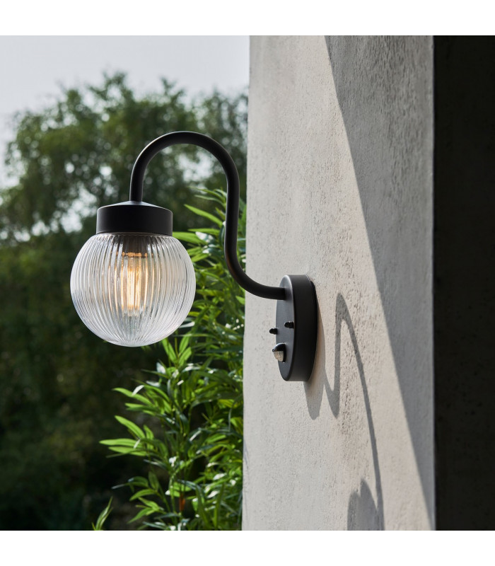 Eldon Globe Wall Lamp Textured Black IP44-5