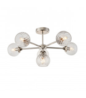 Allegra 6 Light Multi Arm Glass Shade Semi Flush Ceiling Lamp Bright Nickel-1