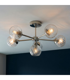 Allegra 6 Light Multi Arm Glass Shade Semi Flush Ceiling Lamp Bright Nickel-2