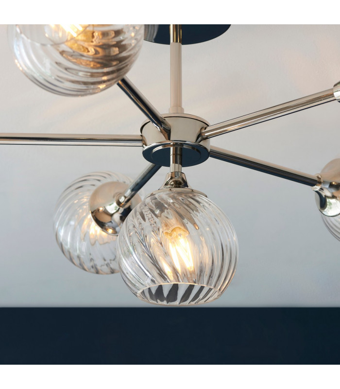 Allegra 6 Light Multi Arm Glass Shade Semi Flush Ceiling Lamp Bright Nickel-5