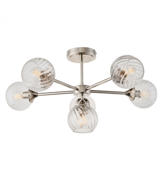 Allegra 6 Light Multi Arm Glass Shade Semi Flush Ceiling Lamp Bright Nickel-8