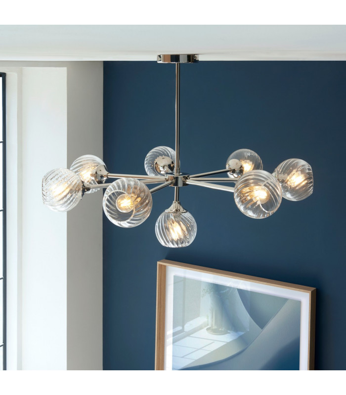 Allegra 8 Light Multi Arm Glass Shade Ceiling Pendant Bright Nickel-3