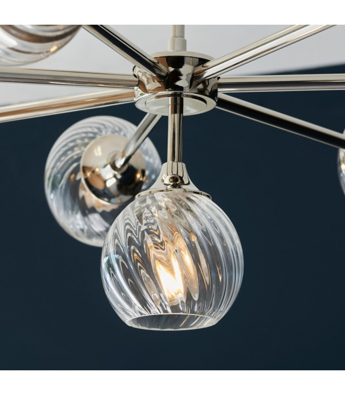 Allegra 8 Light Multi Arm Glass Shade Ceiling Pendant Bright Nickel-4