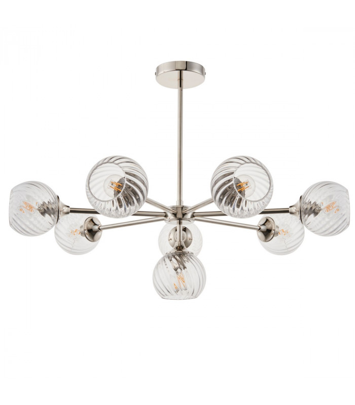 Allegra 8 Light Multi Arm Glass Shade Ceiling Pendant Bright Nickel-8
