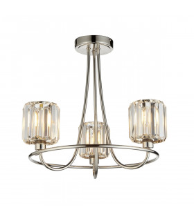 Berenice 3 Light Multi Arm Glass Semi Flush Ceiling Lamp Bright Nickel-1