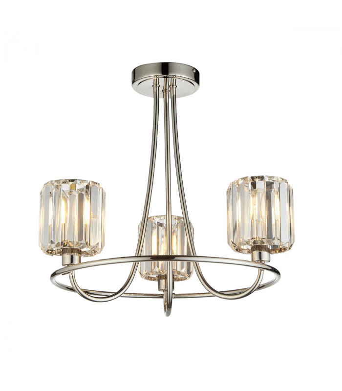 Berenice 3 Light Multi Arm Glass Semi Flush Ceiling Lamp Bright Nickel-1