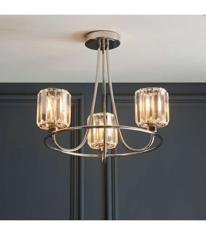 Berenice 3 Light Multi Arm Glass Semi Flush Ceiling Lamp Bright Nickel-2