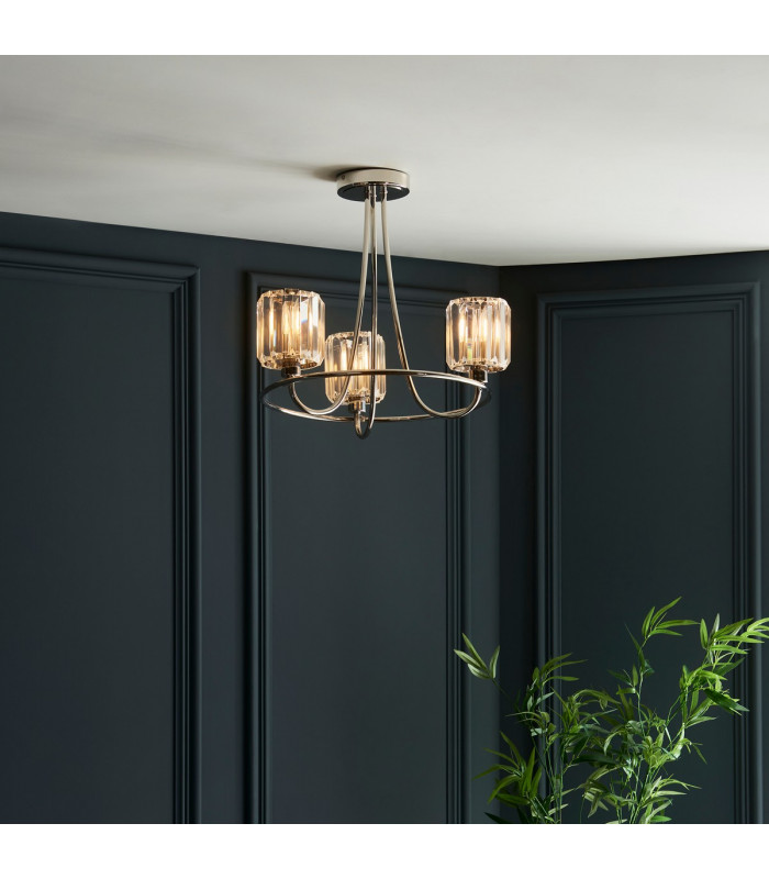 Berenice 3 Light Multi Arm Glass Semi Flush Ceiling Lamp Bright Nickel-3