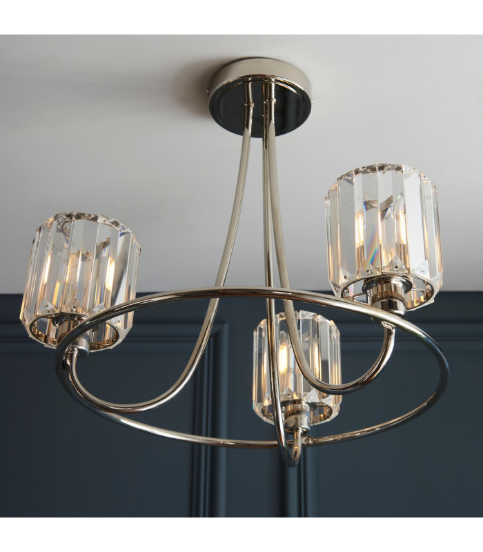 Berenice 3 Light Multi Arm Glass Semi Flush Ceiling Lamp Bright Nickel-5