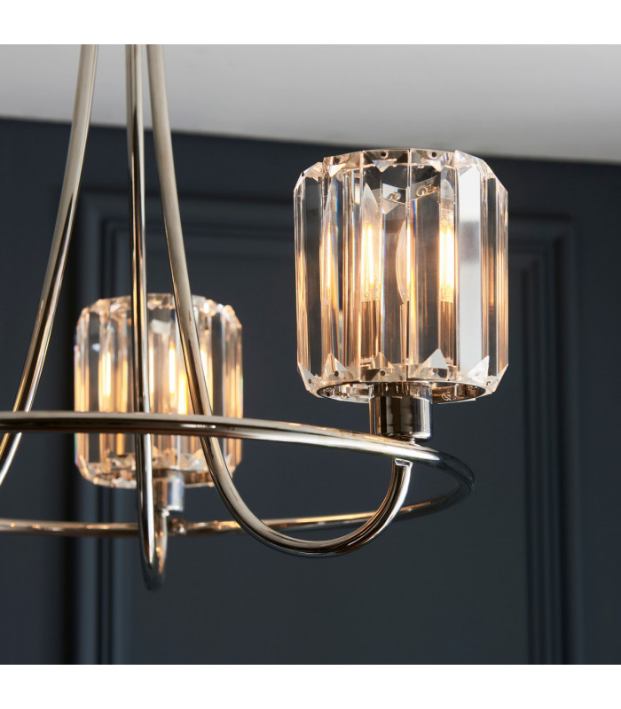 Berenice 3 Light Multi Arm Glass Semi Flush Ceiling Lamp Bright Nickel-6