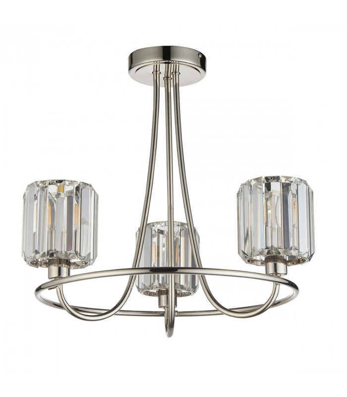 Berenice 3 Light Multi Arm Glass Semi Flush Ceiling Lamp Bright Nickel-8