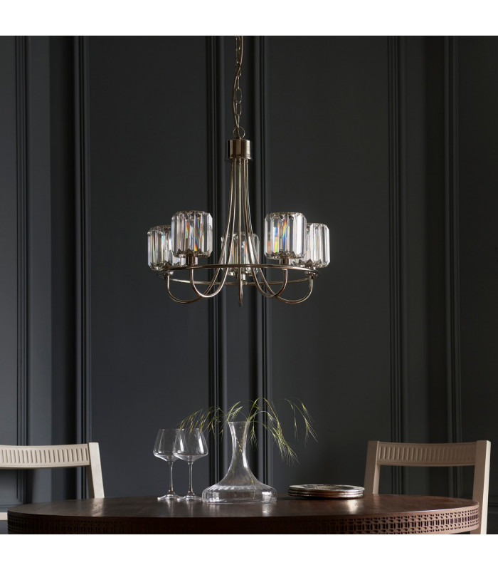 Berenice 5 Light Multi Arm Glass Ceiling Pendant Bright Nickel-3