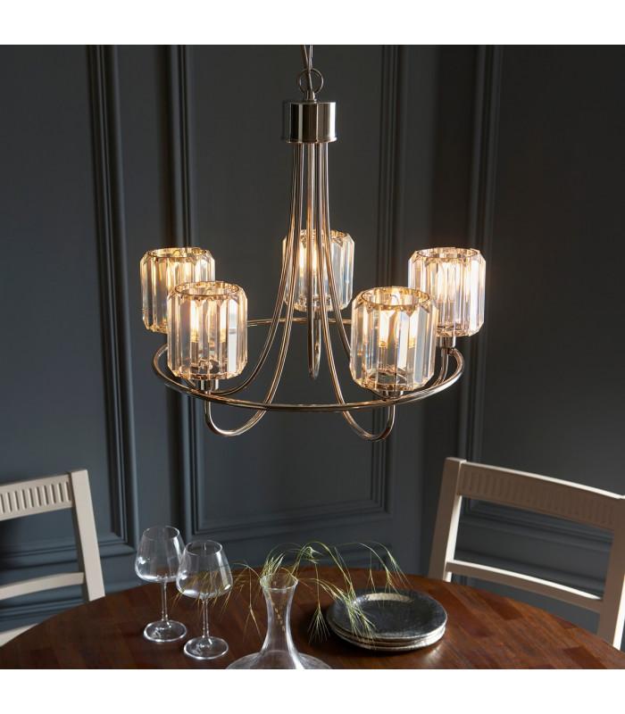 Berenice 5 Light Multi Arm Glass Ceiling Pendant Bright Nickel-4