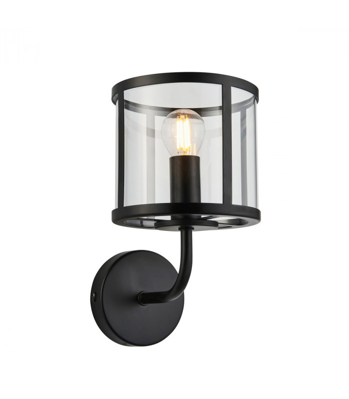 Hopton Glass Shade Wall Lamp Matt Black-1