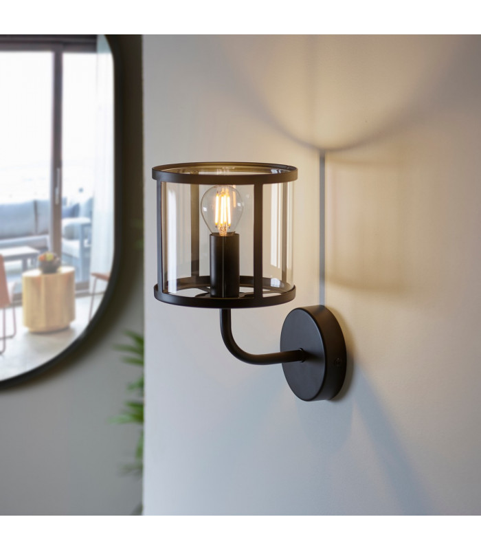 Hopton Glass Shade Wall Lamp Matt Black-3