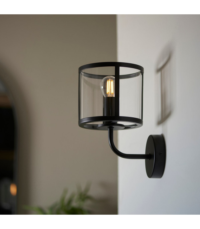 Hopton Glass Shade Wall Lamp Matt Black-4
