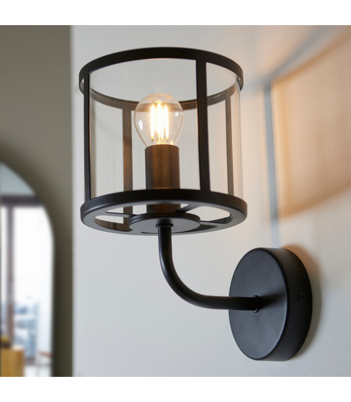 Hopton Glass Shade Wall Lamp Matt Black-5