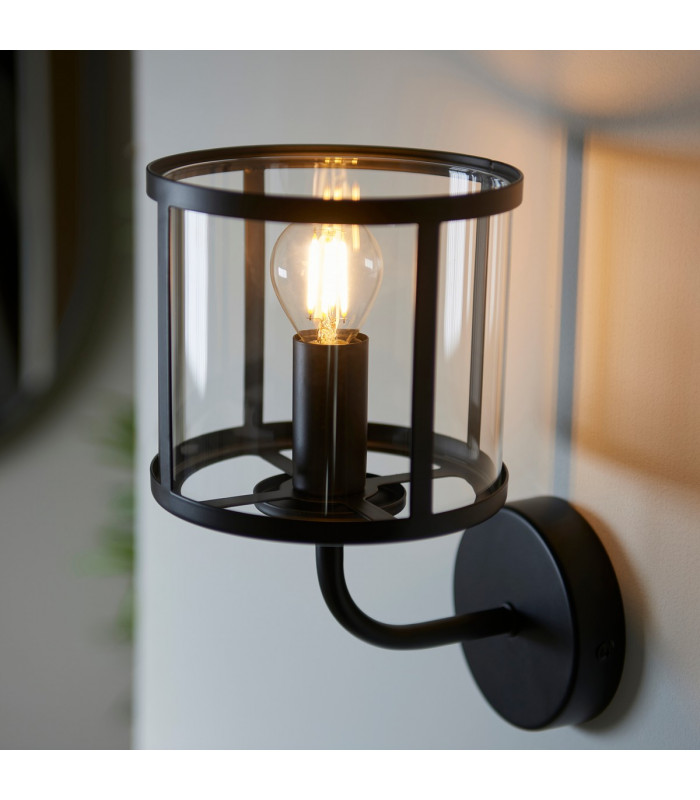 Hopton Glass Shade Wall Lamp Matt Black-6