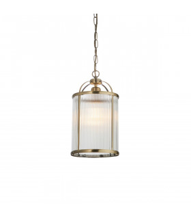 Lambeth Ribbed Glass Single Ceiling Pendant Antique Brass-1
