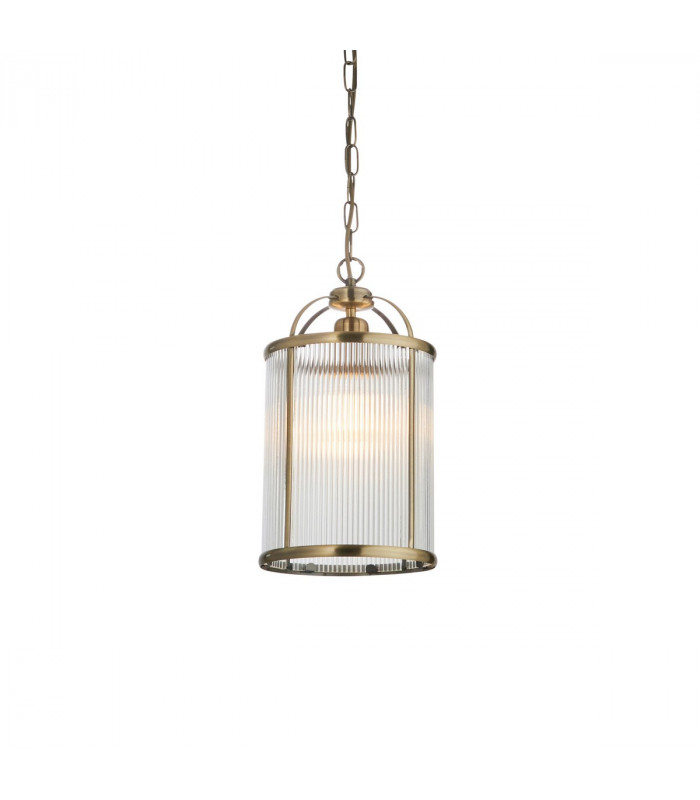 Lambeth Ribbed Glass Single Ceiling Pendant Antique Brass-1