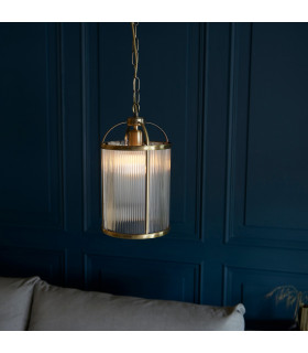 Lambeth Ribbed Glass Single Ceiling Pendant Antique Brass-2