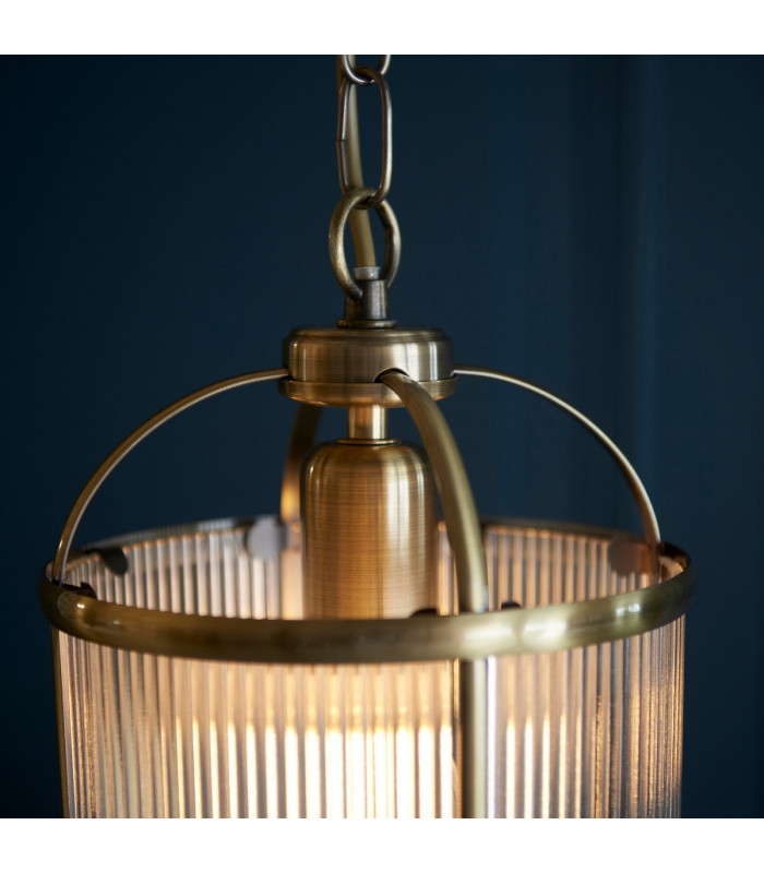 Lambeth Ribbed Glass Single Ceiling Pendant Antique Brass-5