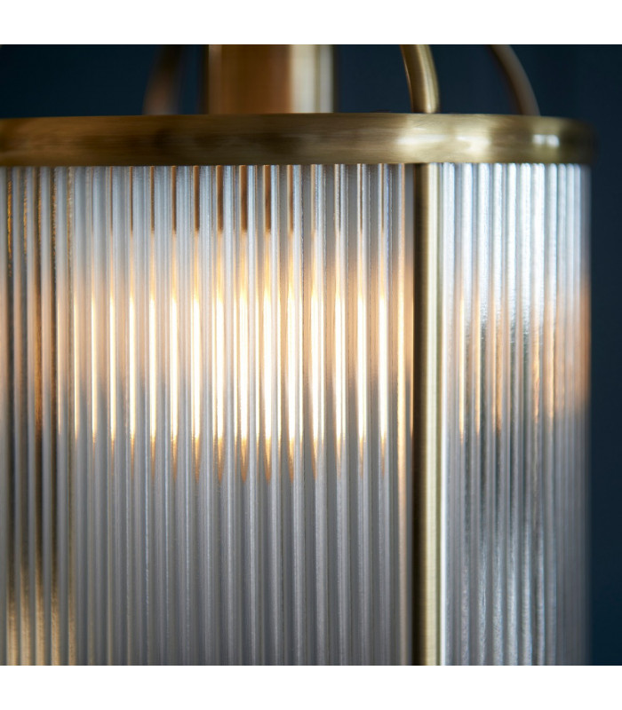 Lambeth Ribbed Glass Single Ceiling Pendant Antique Brass-6
