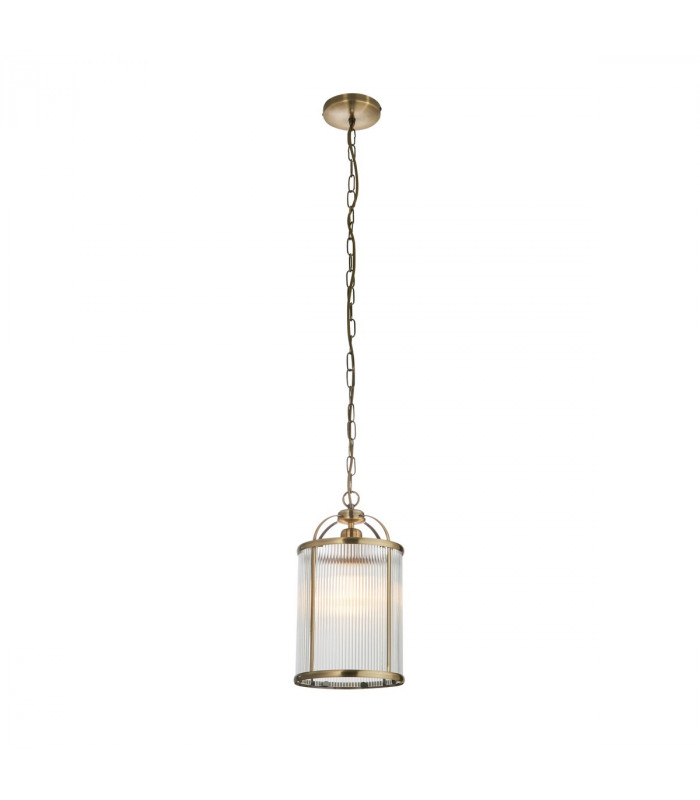 Lambeth Ribbed Glass Single Ceiling Pendant Antique Brass-7