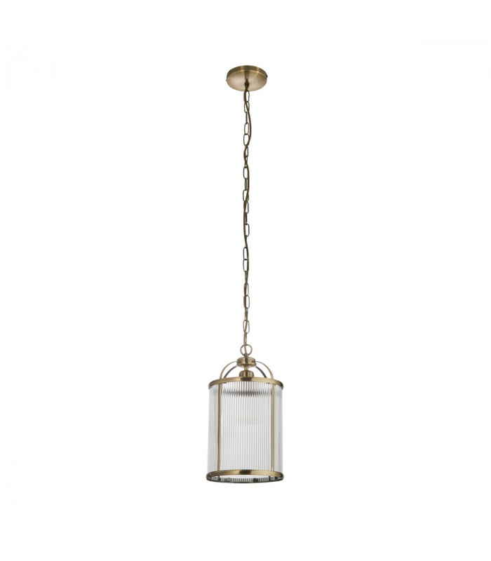 Lambeth Ribbed Glass Single Ceiling Pendant Antique Brass-8