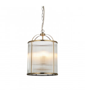 Lambeth Ribbed Glass 4 Light Ceiling Pendant Antique Brass-1
