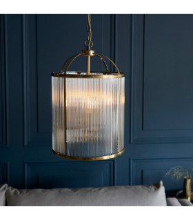 Lambeth Ribbed Glass 4 Light Ceiling Pendant Antique Brass-2