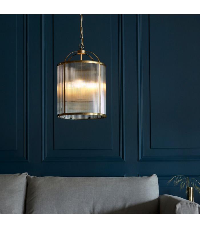 Lambeth Ribbed Glass 4 Light Ceiling Pendant Antique Brass-3