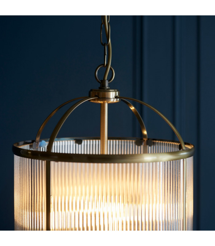 Lambeth Ribbed Glass 4 Light Ceiling Pendant Antique Brass-6