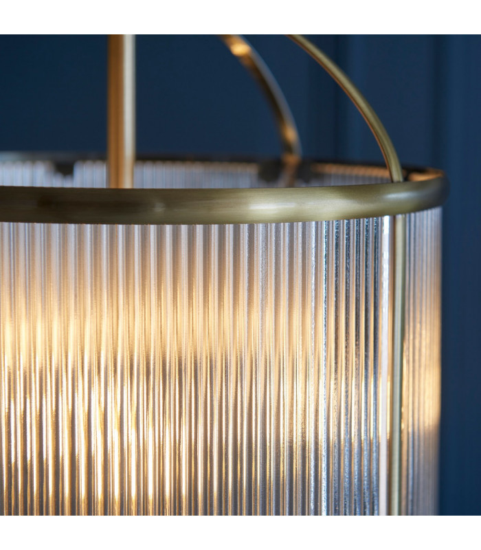 Lambeth Ribbed Glass 4 Light Ceiling Pendant Antique Brass-7