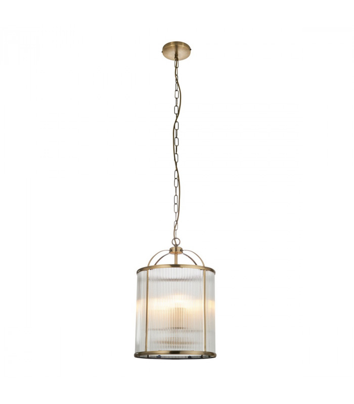 Lambeth Ribbed Glass 4 Light Ceiling Pendant Antique Brass-8
