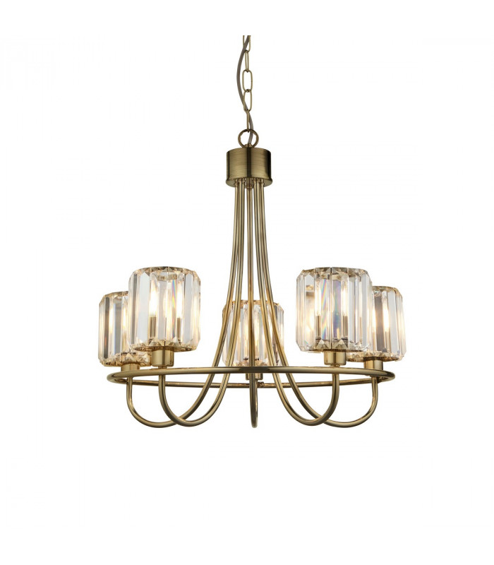 Berenice 5 Light Multi Arm Glass Shade Ceiling Pendant Antique Brass-1