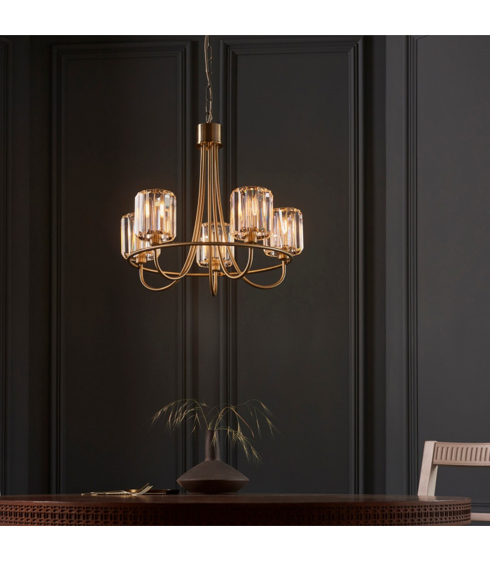 Berenice 5 Light Multi Arm Glass Shade Ceiling Pendant Antique Brass-2