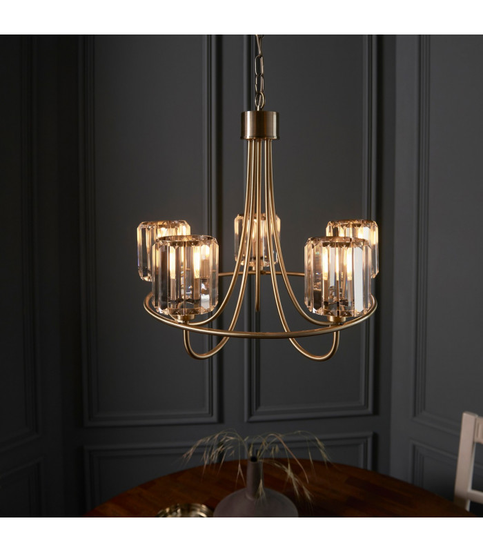 Berenice 5 Light Multi Arm Glass Shade Ceiling Pendant Antique Brass-3