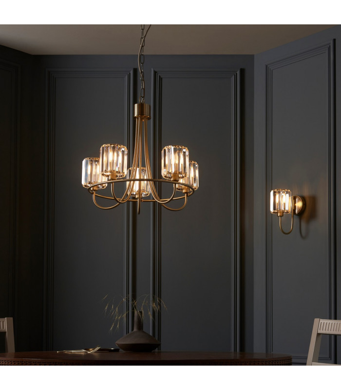 Berenice 5 Light Multi Arm Glass Shade Ceiling Pendant Antique Brass-9