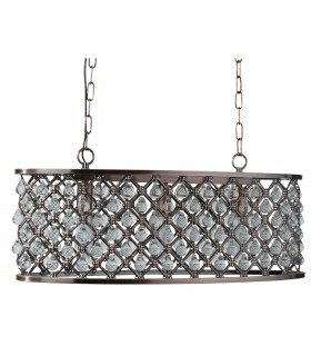3 Light Oval Ceiling Pendant Bar Copper with Glass Crystals, E14 - 2