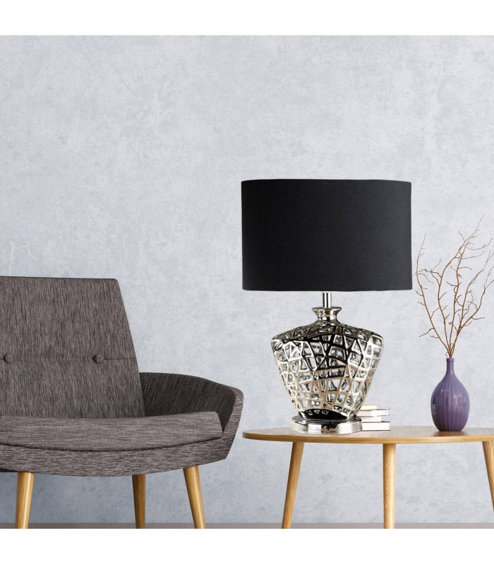 1 Light Table Lamp Chrome with Black Shade, E27 - 3