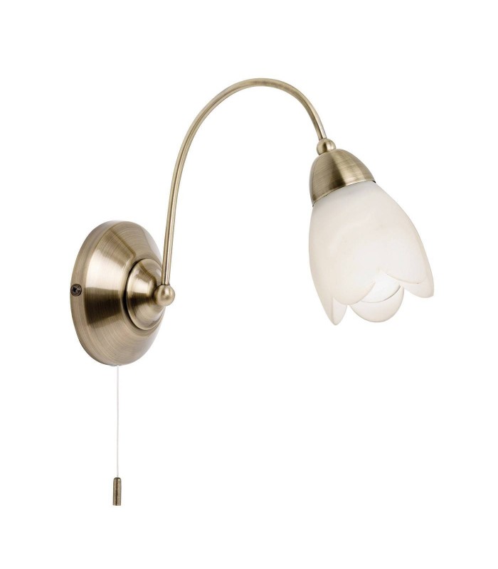 1 Light Wall Light Antique Brass with Opal Glass Shade, E14 - 1
