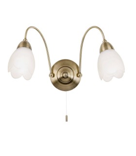 2 Light Indoor Wall Light Antique Brass with Opal Glass, E14 - 1