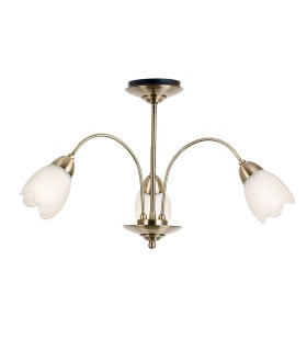 3 Light Semi Flush Multi Arm Ceiling Light Antique Brass, Opal Glass, E14 - 1