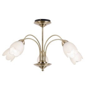 5 Light Semi Flush Multi Arm Ceiling Light Antique Brass, Opal Glass, E14 - 1