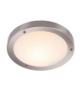 Bathroom Flush Ceiling Light Frosted Glass, Satin Nickel IP44, E27 - 1